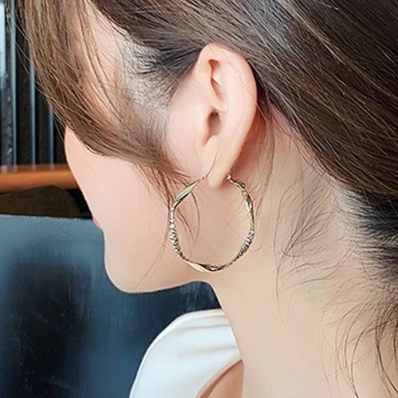 3/$25 New Twisted Textured Gold Hoop Earrings - Picture 2 of 3